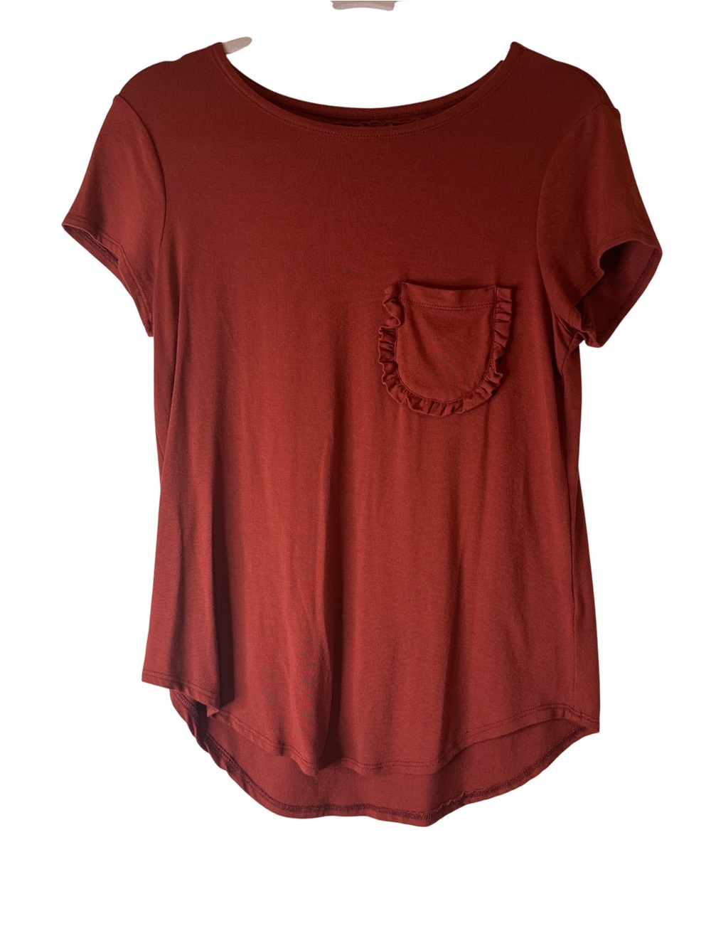 Cupio Rust Short Sleeve Ruffle Pocket Tee, size Small